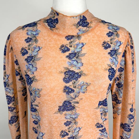 Free People Amber Sheer Floral Long Sleeve Top Size Large - Picture 3 of 12